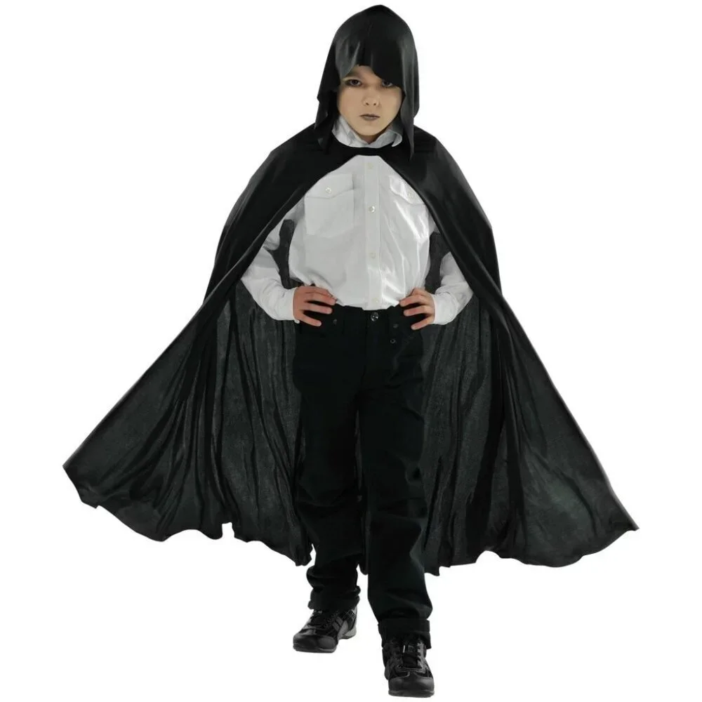 Hooded Cape Youth Child Unisex One Size Fits Most Halloween Costume in Black 469